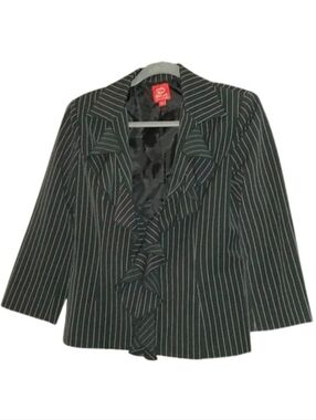 Vintage Oscar de la Renta Black Pinstriped Jacket 90s Pinstripe Ruffle Blazer 6